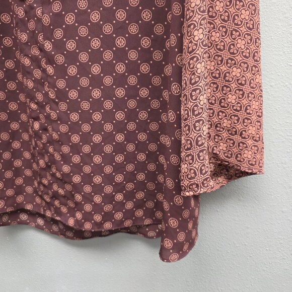 Cato Shirt Womens 26/28W Brown Burgundy Mixed Print Zip Front Roll Tab Plus Size - Picture 4 of 10